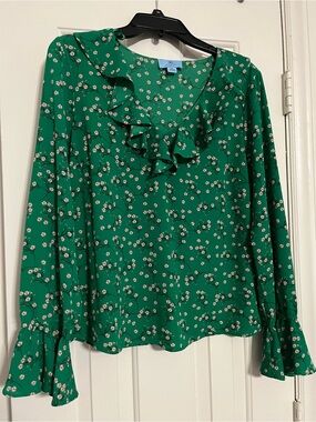 Cece Green Floral Ruffle Blouse